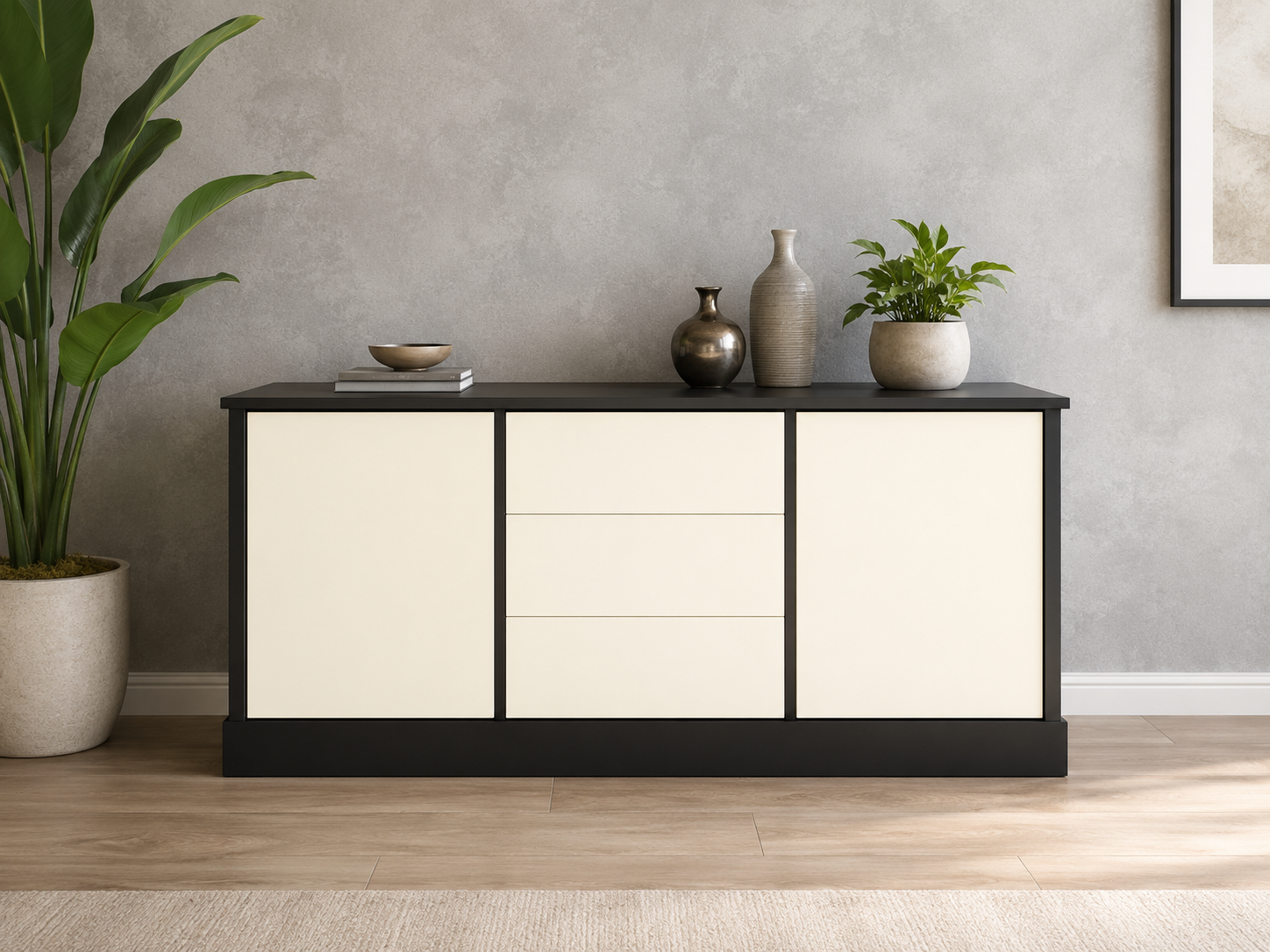 Imagen recomendada: comedor moderno con bufetero o vitrina, vajilla organizada, decoración elegante y ambiente limpio.
