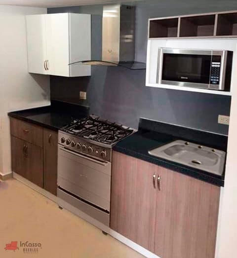 InCassa Muebles Edomex mueblería CDMX Cocina integral AMSTERDAM 2.10m diseñada para ESTUFA 1