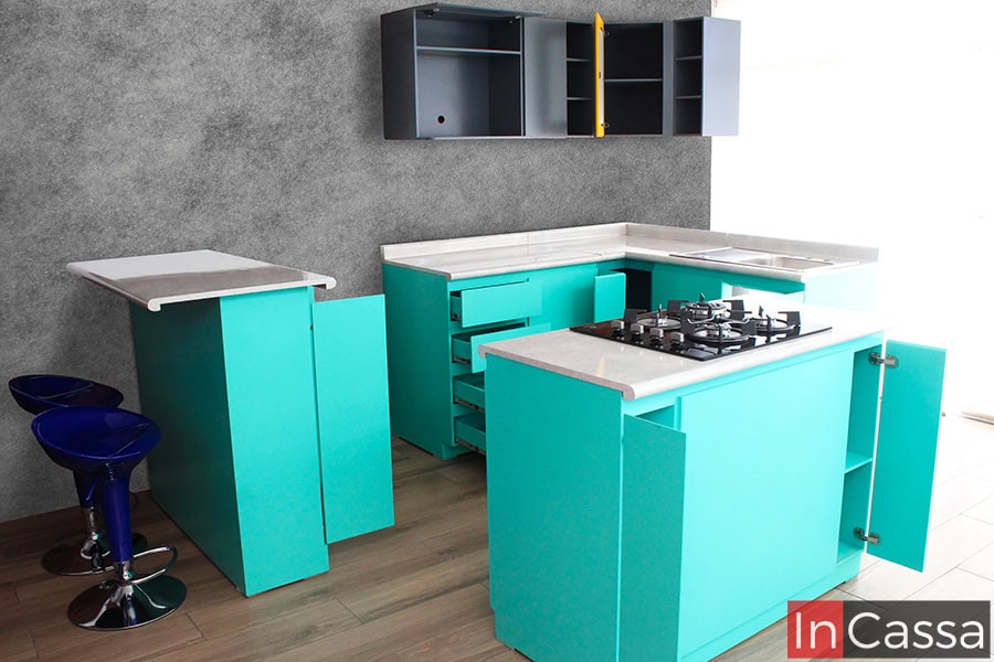 Cocina Integral en ESCUADRA con Isla AQUISMÓN 1.80m x 1.80m