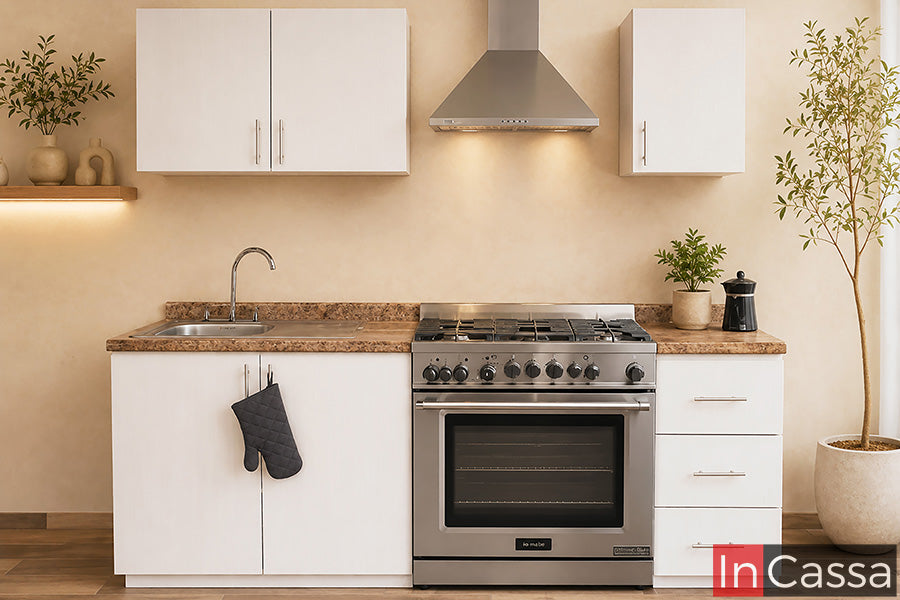 En esta imagen se presenta la Cocina Integral ASIA de 2.20 m para ESTUFA en acabado paja con cubierta de formaica en estilo cuarzo café, una excelente opción para optimizar espacios. Su diseño compacto, moderno y funcional ofrece el almacenamiento necesario para mantener una cocina práctica y bien organizada.