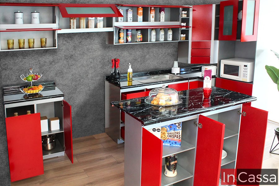 Cocina Integral en ESCUADRA CHINA 3.50m x 1.50m diseñada para ESTUFA