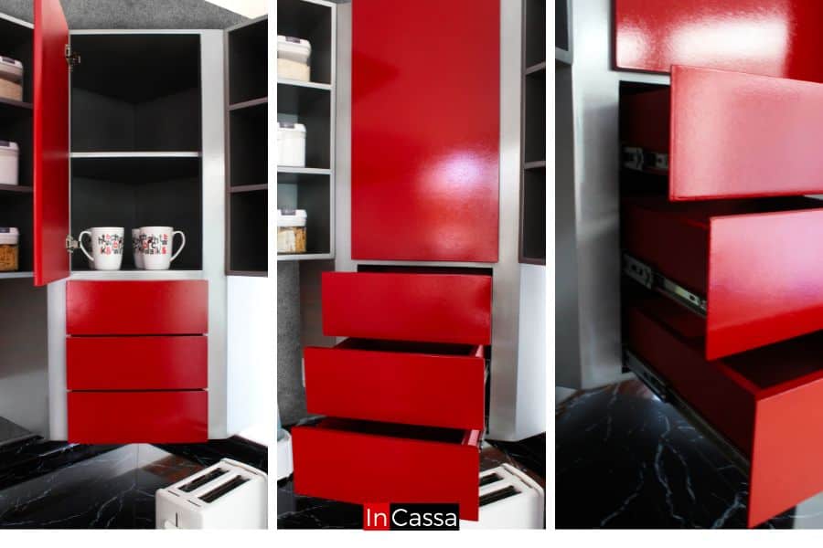 Cocina Integral en ESCUADRA CHINA 3.50m x 1.50m diseñada para ESTUFA