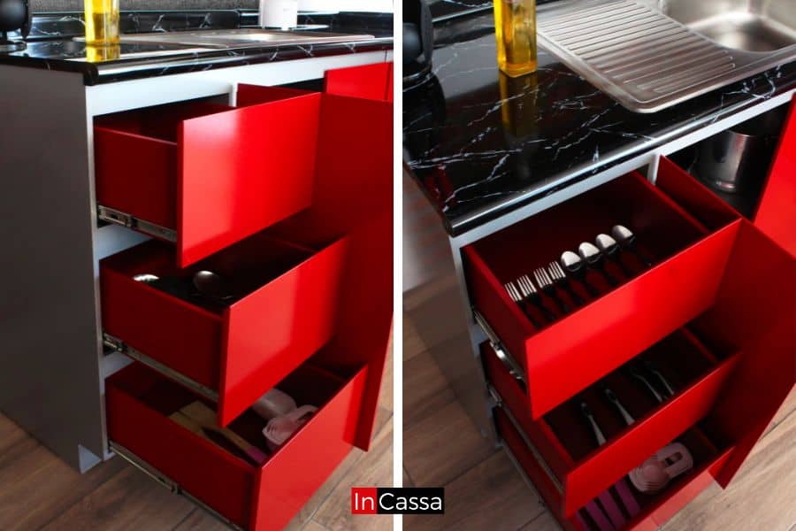 Cocina Integral en ESCUADRA CHINA 3.50m x 1.50m diseñada para ESTUFA