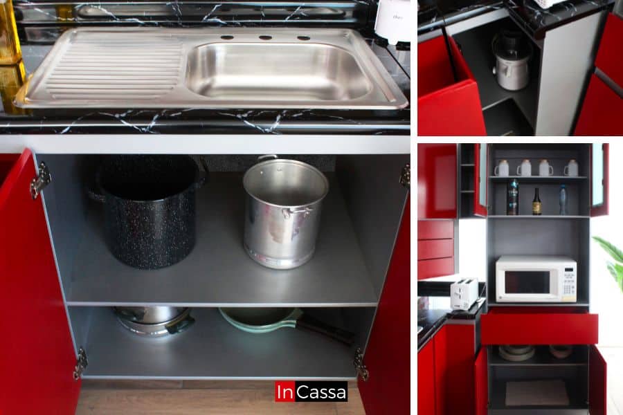 Cocina Integral en ESCUADRA CHINA 3.50m x 1.50m diseñada para ESTUFA