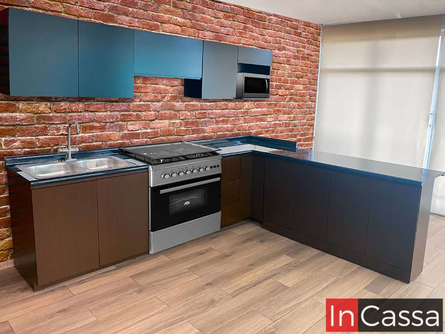 Cocina Integral en ESCUADRA LAOS 3m x 2.40m diseñada para ESTUFA