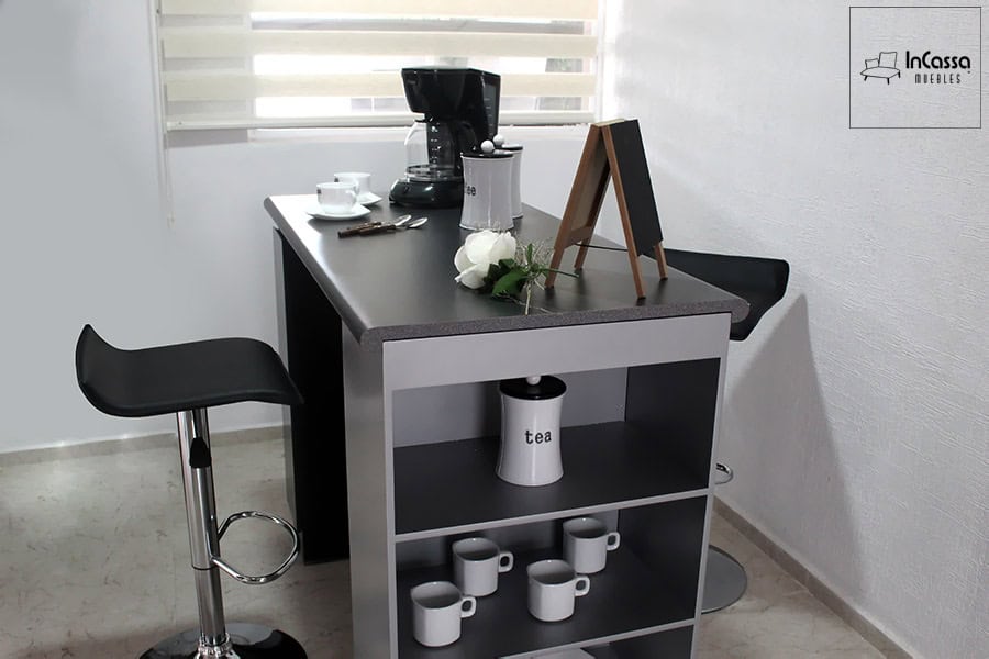 InCassa Muebles Edomex mueblería CDMX Isla Minimalista para Cocina con Bancos Modelo Mali Urbino 3