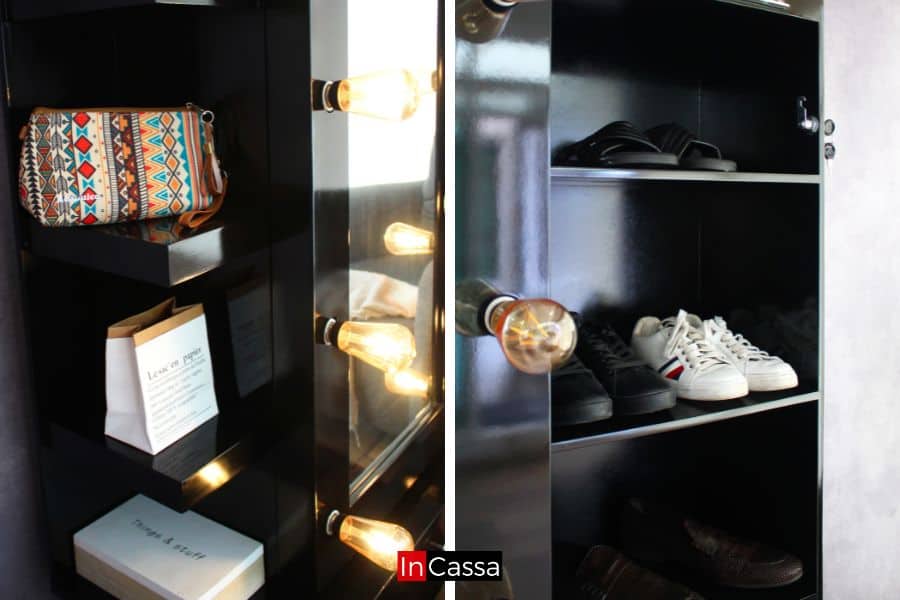 Zapatera Tocador vintage con Espejo de luz vanity Modelo PAVIA