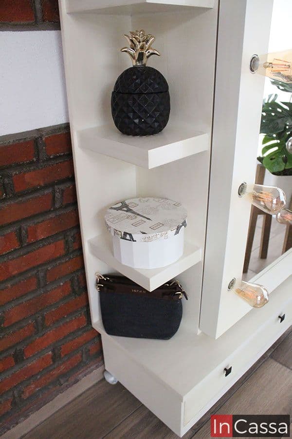 InCassa Muebles Edomex mueblería CDMX Zapatera Tocador vintage con Espejo de luz vanity Modelo PAVIA 4