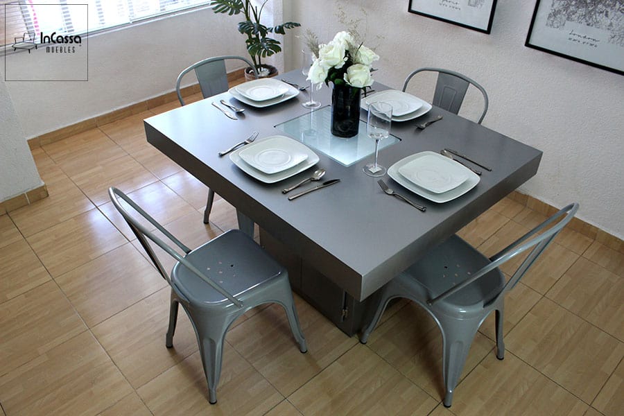 InCassa Muebles Comedor Modelo PLATEA con luz LED y silla TOLIX 23