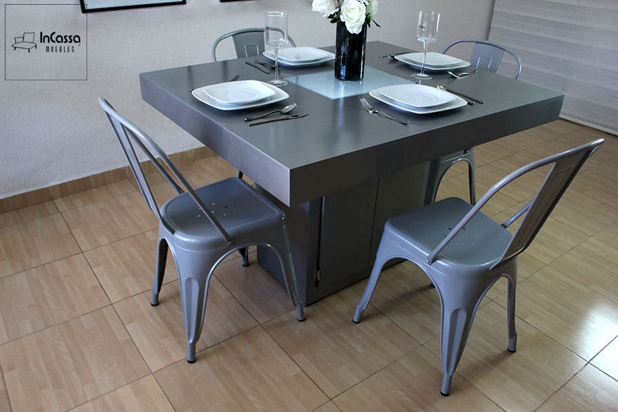 InCassa Muebles Comedor Modelo PLATEA con luz LED y silla TOLIX 24