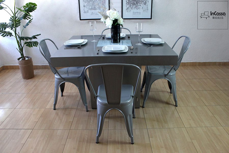 InCassa Muebles Comedor Modelo PLATEA con luz LED y silla TOLIX 25