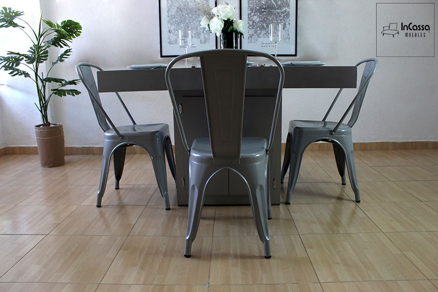 InCassa Muebles Comedor Modelo PLATEA con luz LED y silla TOLIX 26