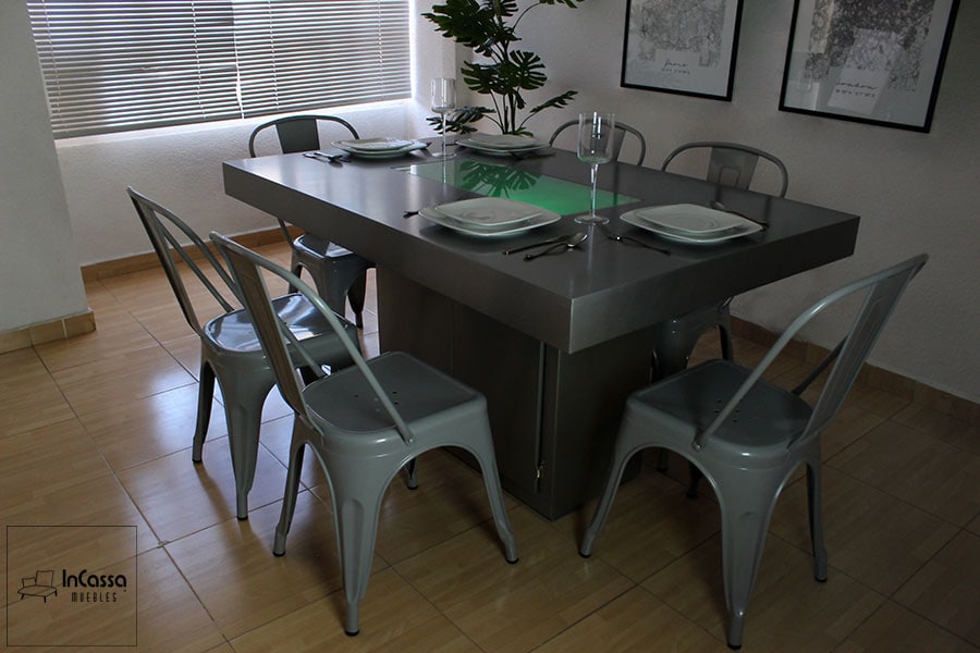 InCassa Muebles Comedor Modelo PLATEA con luz LED y silla TOLIX 19