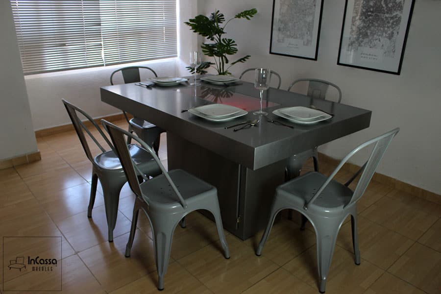 InCassa Muebles Comedor Modelo PLATEA con luz LED y silla TOLIX 20