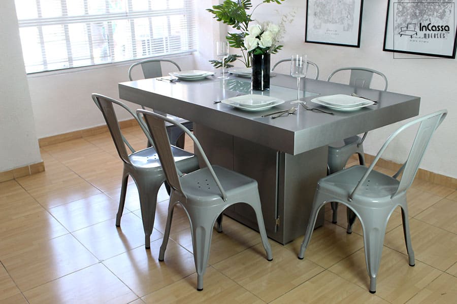 InCassa Muebles Comedor Modelo PLATEA con luz LED y silla TOLIX 2