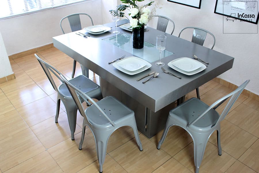 InCassa Muebles Comedor Modelo PLATEA con luz LED y silla TOLIX 3