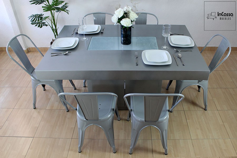InCassa Muebles Comedor Modelo PLATEA con luz LED y silla TOLIX 4