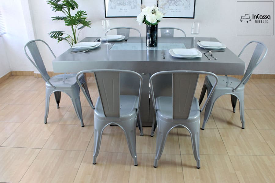 InCassa Muebles Comedor Modelo PLATEA con luz LED y silla TOLIX 5