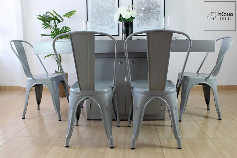 InCassa Muebles Comedor Modelo PLATEA con luz LED y silla TOLIX 6