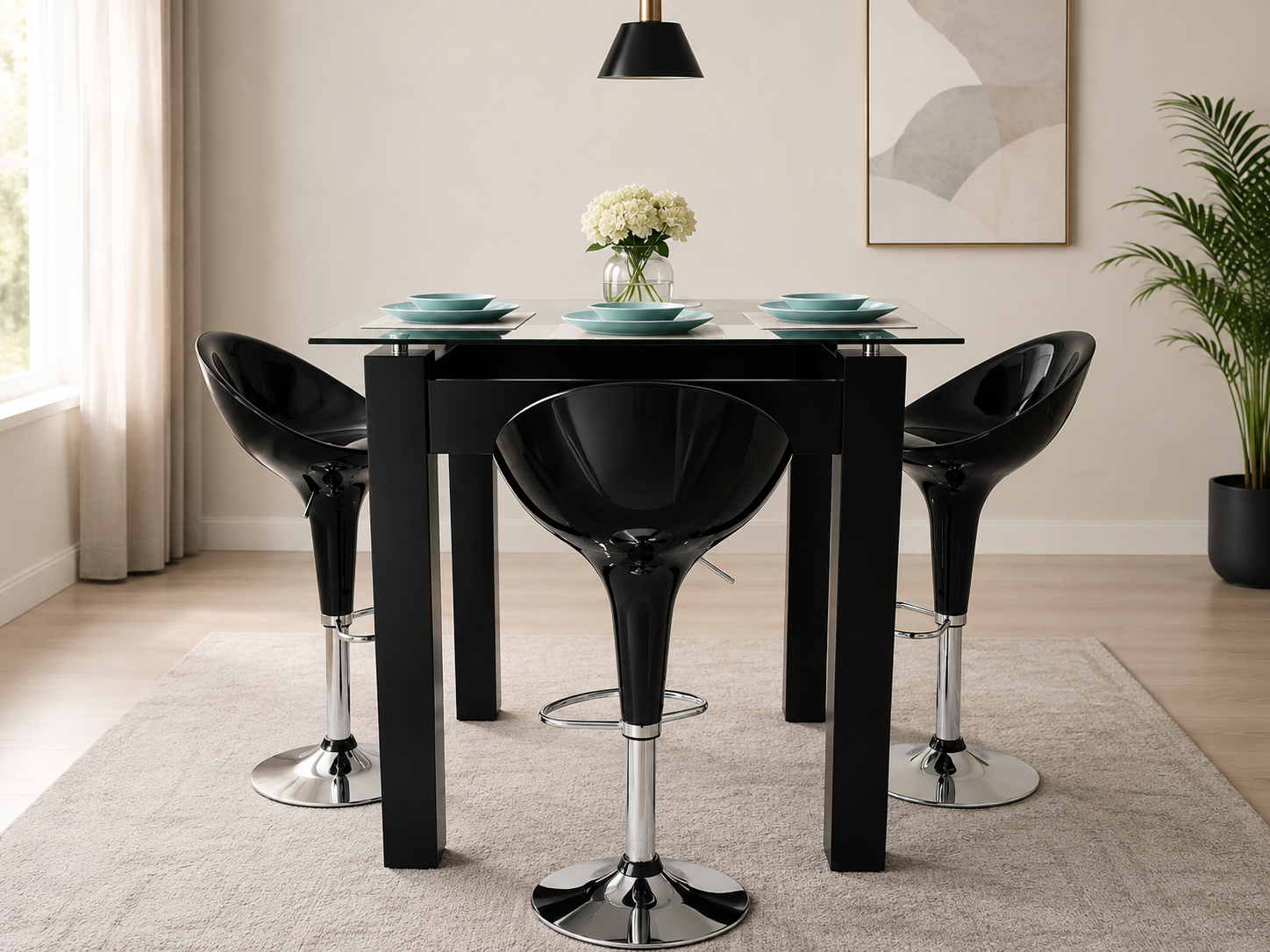 Imagen recomendada: desayunador compacto dentro de una cocina o comedor pequeño, con mesa, sillas y decoración moderna.