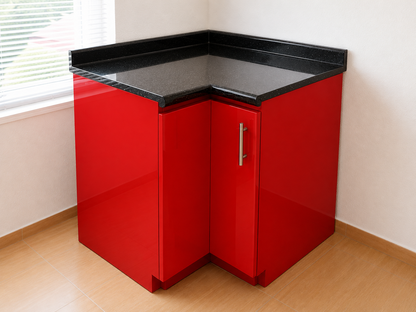 Imagen recomendada: mueble esquinero inferior para cocina con puertas, cajones o repisas, integrado a una cocina moderna y organizada.