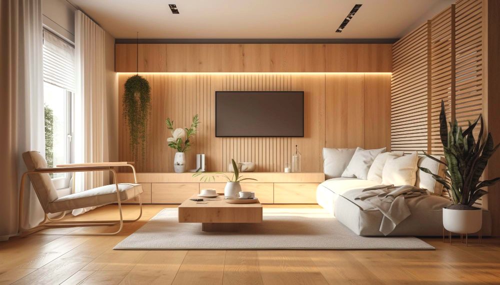 Sala de TV de madera clara
