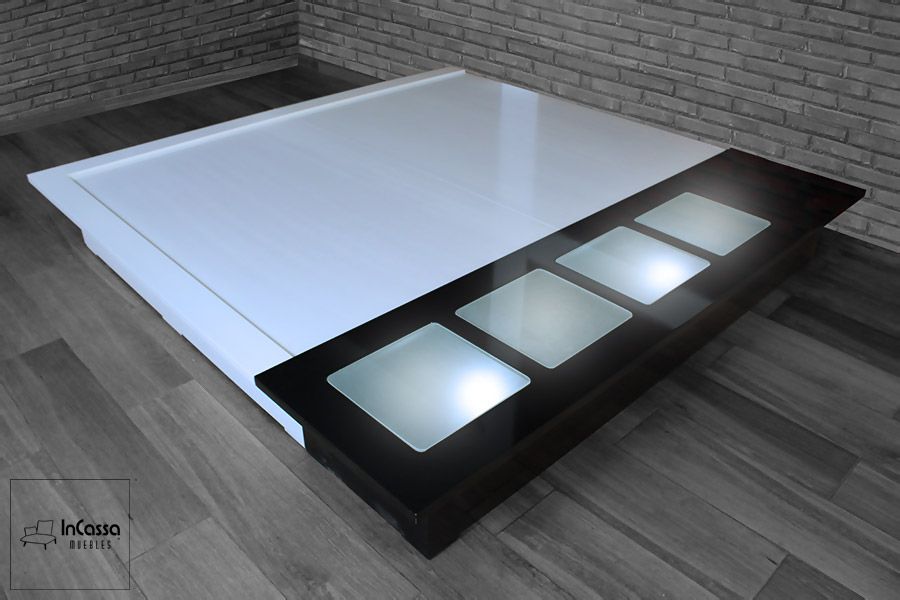 base de cama moderna con luz negro y blanco - InCassa Muebles