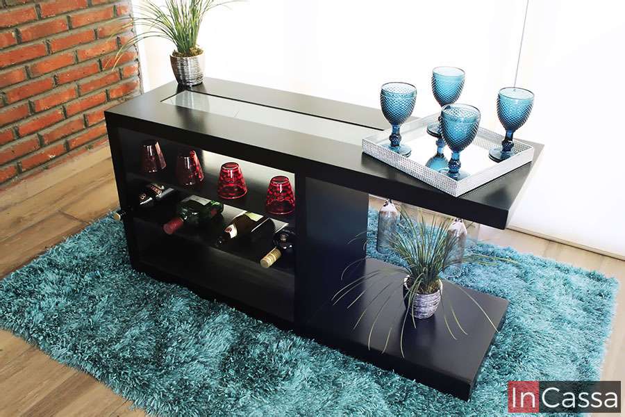 Mesa de centro cantina con cava moderna con copero chocolate - InCassa Muebles