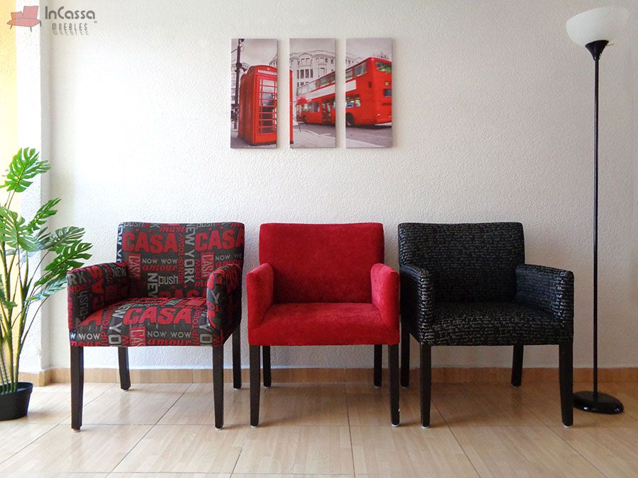 sillones modernos tapizados negro y rojo - InCassa Muebles