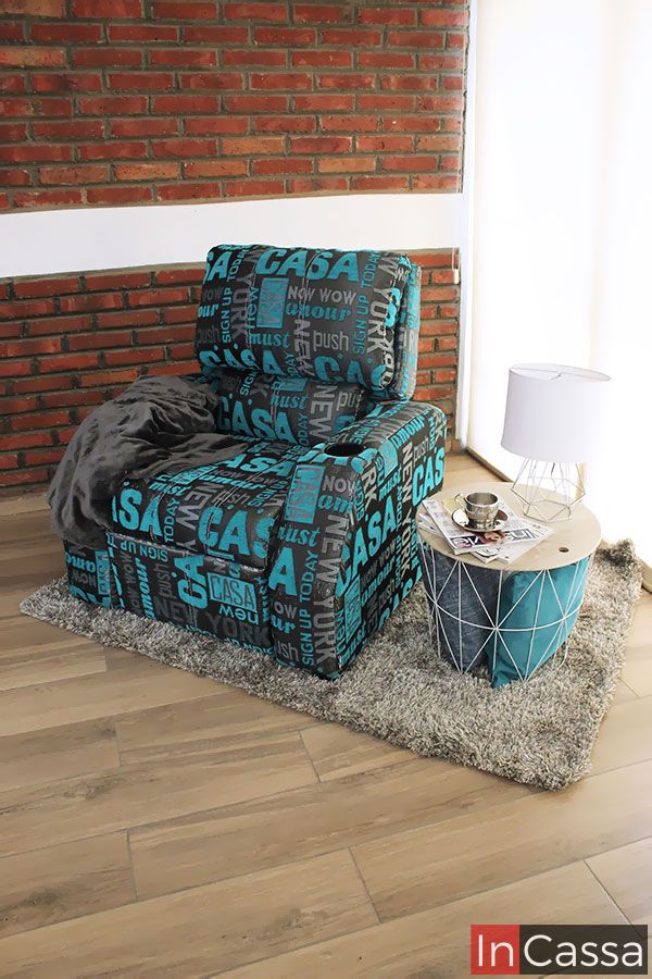 sillón moderno reposet tapizado moderno turquesa y gris - InCassa Muebles