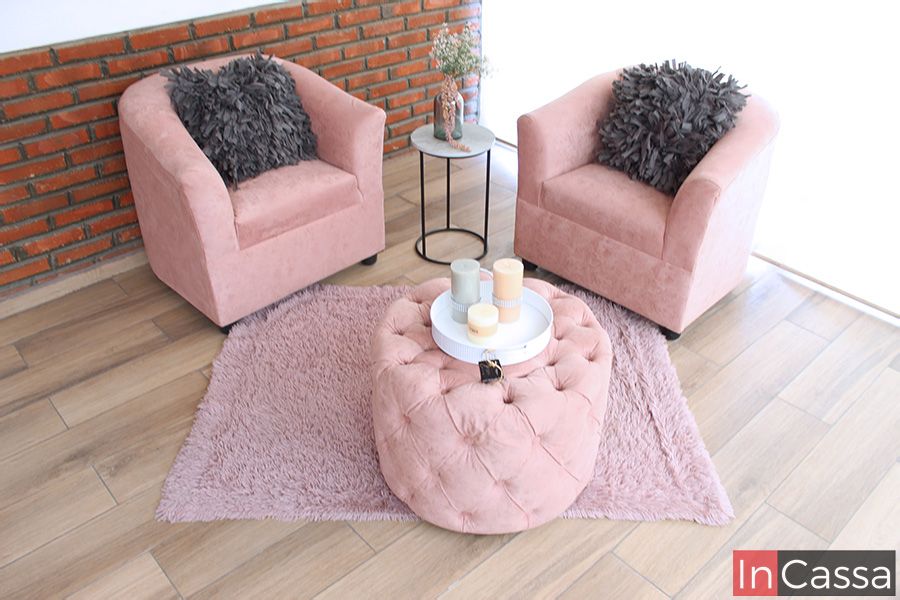 sala moderna 3 piezas sillones chicos rosa - InCassa Muebles
