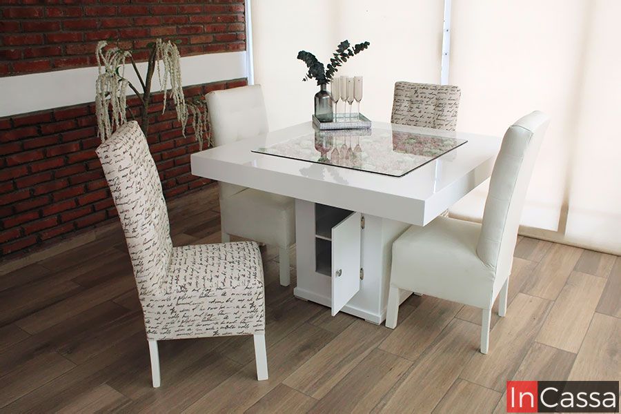 comedor moderno blanco para 4 personas sillas tapizado moderno - InCassa Muebles