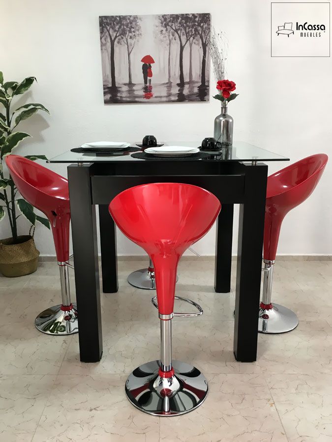 antecomedor de vidrio negro y rojo moderno para 4 personas - InCassa Muebles