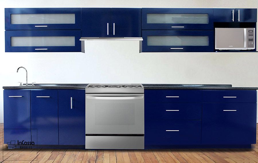 Cocina Integral moderna azul rey para microondas - InCassa Muebles