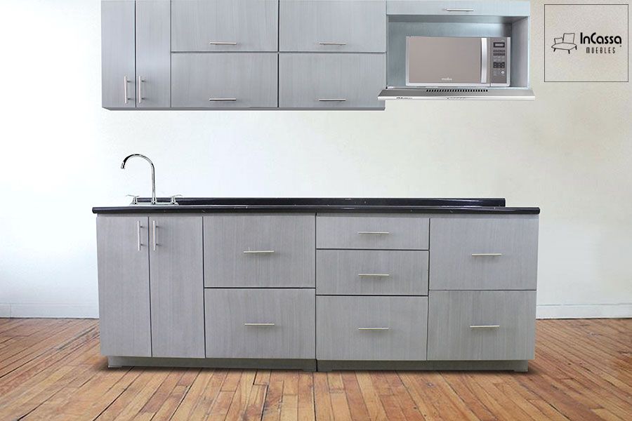 Cocina Integral moderna gris cenizo para microondas - InCassa Muebles