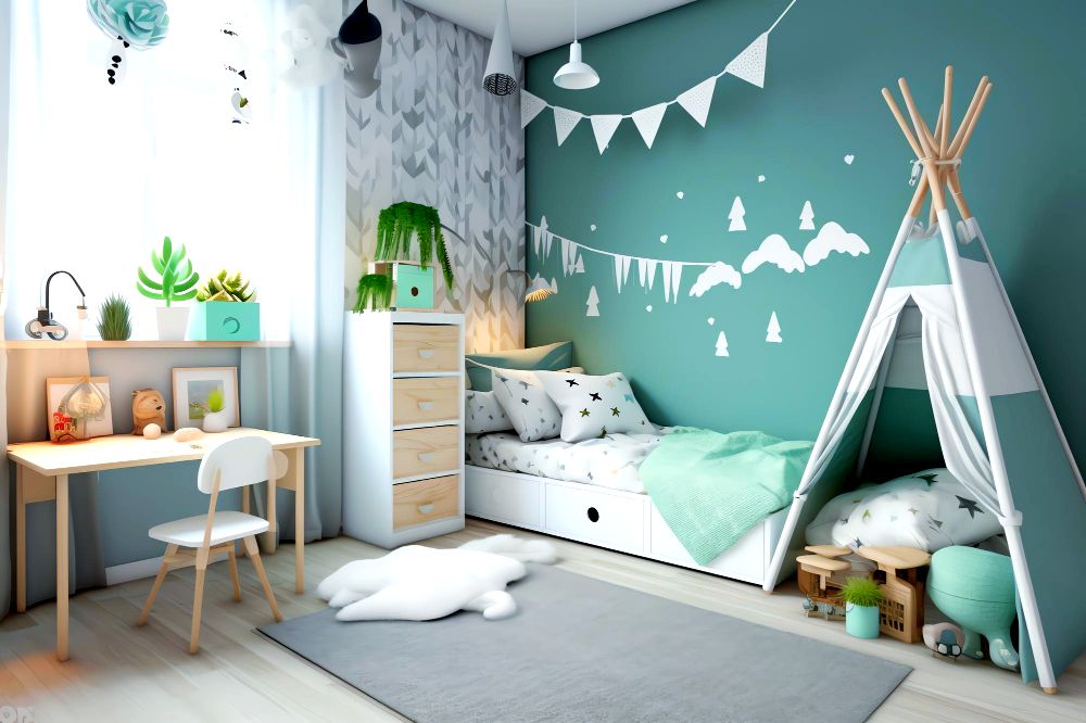 una habitación con decoración infantil
