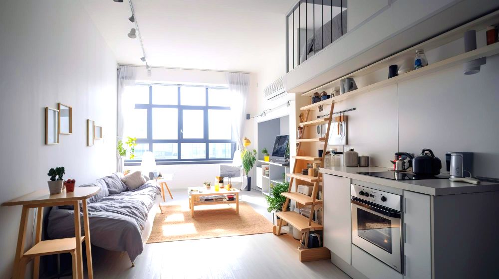 Lo foto muestra un apartamento en el que gracias a la decoración y distribución de los muebles, luce bastante moderno y acogedor a pesar del poco espacio disponible.