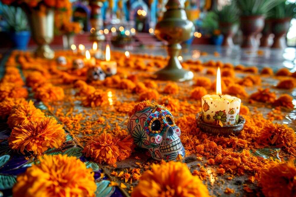 Calle decorada del día de los muertos