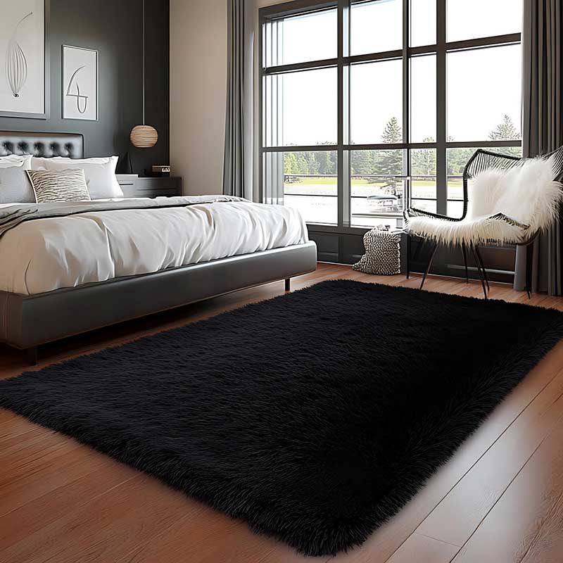 Quarto moderno com tapete peludo preto